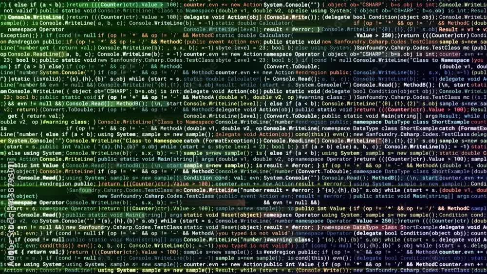 Aufkleber horizontal lines with automatically written computer code by the artificial intelligence. animation.