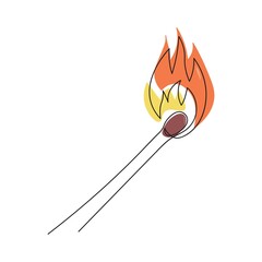 One line match. Fire match art. Single line illustration