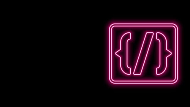 Glowing neon line Programming language syntax icon isolated on black background. Syntax programming file system. 4K Video motion graphic animation