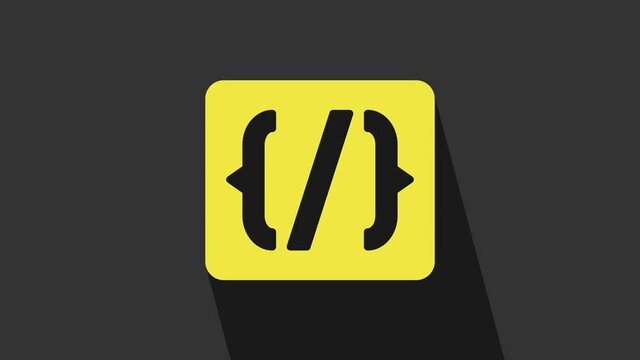 Yellow Programming language syntax icon isolated on grey background. Syntax programming file system. 4K Video motion graphic animation