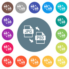 JPG PSD file conversion flat white icons on round color backgrounds