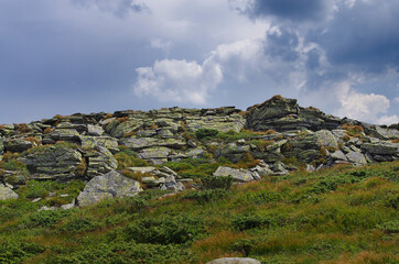 Mountain panoramic landscape with clouds and blue sky