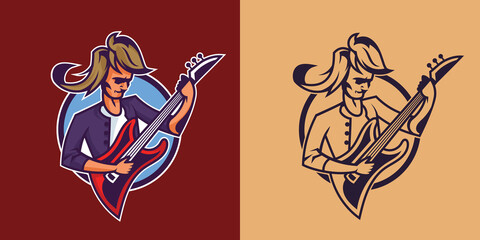 Rocker playing guitar in different styles. Concept art of rock music.