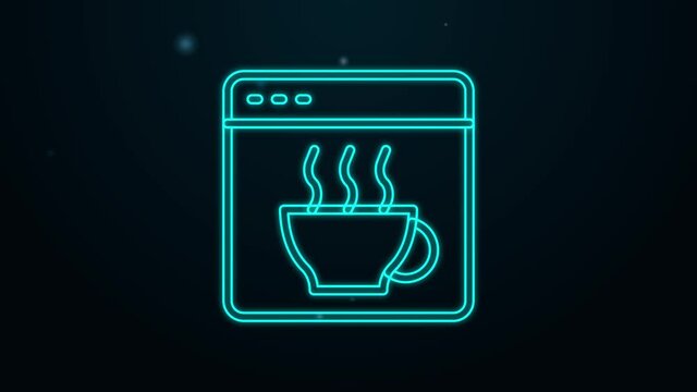 Glowing neon line Software, web developer programming code icon isolated on black background. Javascript computer script random parts of program code. 4K Video motion graphic animation