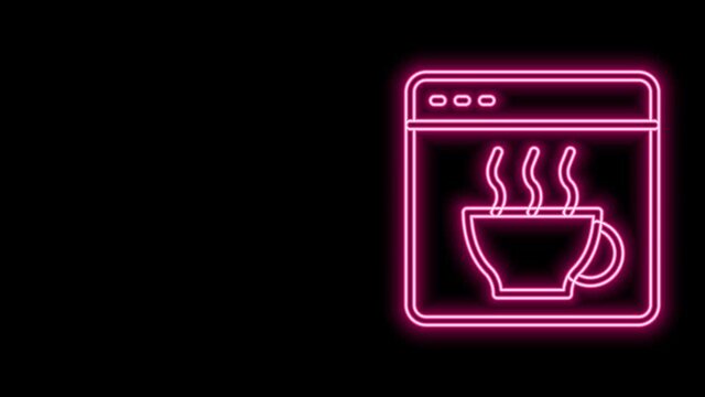 Glowing neon line Software, web developer programming code icon isolated on black background. Javascript computer script random parts of program code. 4K Video motion graphic animation
