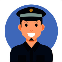 policeman avatar in vector illustration. With blue uniform and dark blue hat. Suitable for web landing page, banner, poster, sticker, social media icon, and other. 