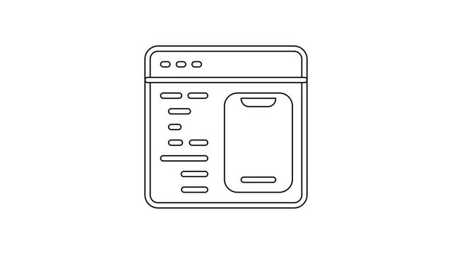 Black line Software, web developer programming code icon isolated on white background. Javascript computer script random parts of program code. 4K Video motion graphic animation