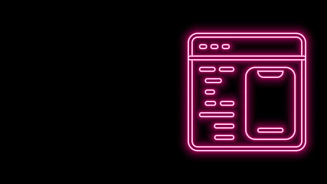 Glowing neon line Software, web developer programming code icon isolated on black background. Javascript computer script random parts of program code. 4K Video motion graphic animation