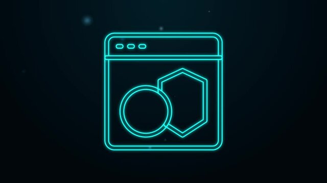 Glowing neon line Software, web developer programming code icon isolated on black background. Javascript computer script random parts of program code. 4K Video motion graphic animation
