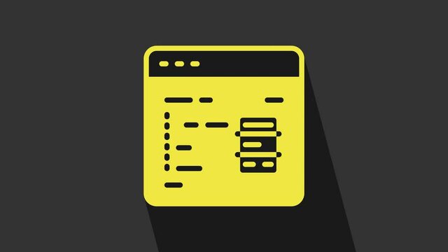 Yellow Software, web developer programming code icon isolated on grey background. Javascript computer script random parts of program code. 4K Video motion graphic animation