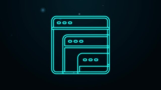 Glowing neon line Software, web developer programming code icon isolated on black background. Javascript computer script random parts of program code. 4K Video motion graphic animation