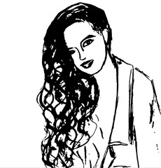 Image of a black colored girl with long hair on a white background