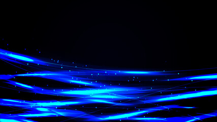 Shimmering blue waves with a light effect are isolated by a dark background. Magic lines. Abstract background. Vector graphics. An abstraction. It can be used in the design of cover art, screen saver,