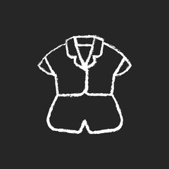 Silk top and shorts chalk white icon on dark background. Trendy sleepwear for women. Elegant nightwear for ladies. Comfortable homewear and sleepwear. Isolated vector chalkboard illustration on black