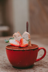 cream  dessert with strawberry