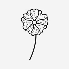 Flower icon on white background, isolated. Floral sign for luxury minimalistic boho design. No fill and thin outlines plant symbol, garden and greenery with stem. Flower vector