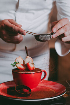 cream  dessert with strawberry