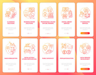 Population growth onboarding mobile app page screen with concepts set. Digital services walkthrough 5 steps graphic instructions. UI, UX, GUI vector template with linear color illustrations