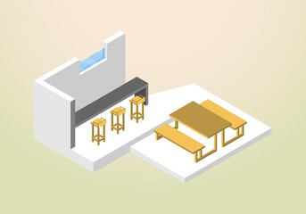 isometric design of cafe house or coffee shop vector template