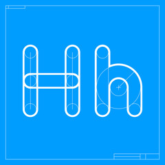 Blueprint sketch letter H logo with construction lines.