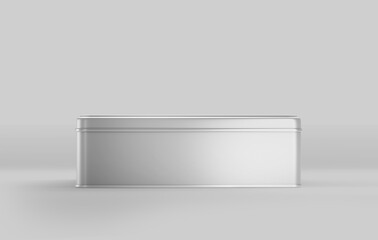 White Rectangular Metal box, blank aluminium can container with lid, 3d rendered isolated on light background