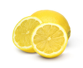 Ripe lemon fruit and sliced isolated on white background.
