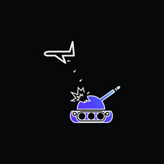 Airplane Throwing Bombs On A War Tank blue gradient vector icon