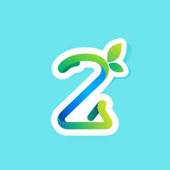 Number two flow line eco logo with green leaves.