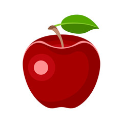 Vector red apple flat icon. Simple cartoon illustration of fresh fruit.