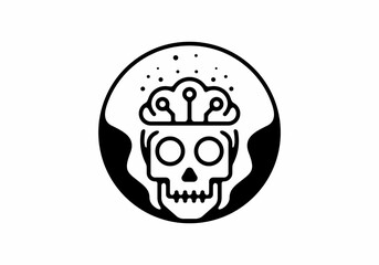Skeleton head with brain line art