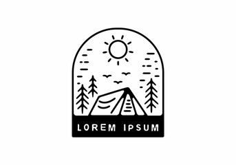 Camping tent in window shape line art