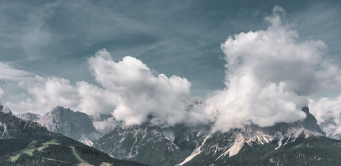 Panoramic view of the Sexten Dolomites, Italy.