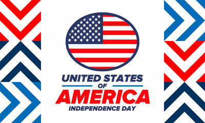 Independence Day in United States of America. The Fourth of July. Happy national holiday, celebrated annual in July 4. American flag. Country freedom day. Patriotic event design. Vector poster