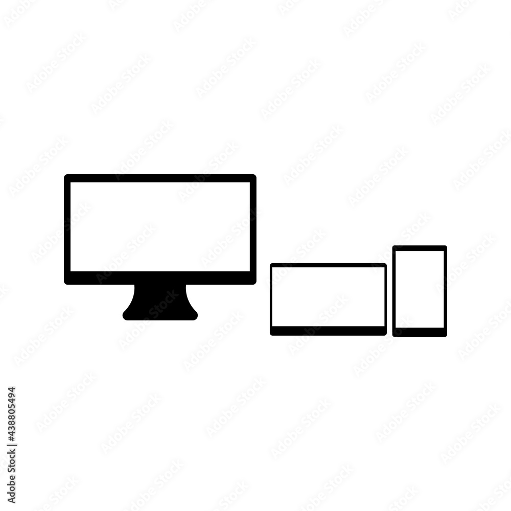 Poster realistic vector set of tablet, phone and computer with empty white screens