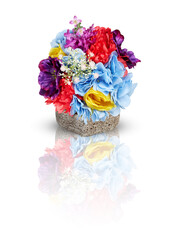 Artificial flower bouquets in pots isolated on white background​ with​ clipping path​