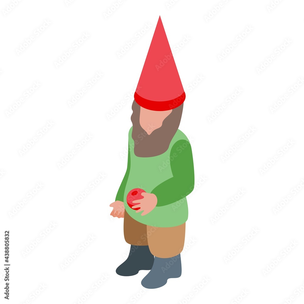 Poster gnome with apple icon. isometric of gnome with apple vector icon for web design isolated on white ba