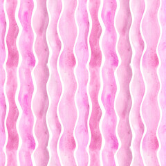 Purple watercolor wavy lines seamless pattern on a white background. Abstract pink endless print. Hand-drawn waves background. Vertical wave illustration. Cute backdrop. Wallpaper.