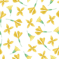 The floral seamless pattern with leaves and flowers. Vector botanical background. Herbarium