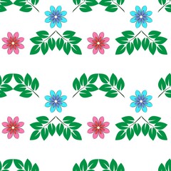 Summer pattern with colorful flowers on white