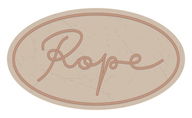 Rope forming the inscription ROPE in a wheel. Isolated on white background.