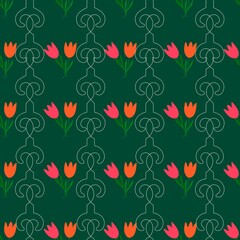 Romantic pattern with colorful flower on green