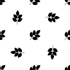 Black leafs on white diagonal seamless pattern