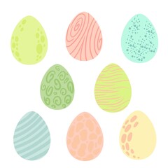 Set Dinosaur egg on the grass. Little dinosaur's birthday. Bright children's print. Vector illustration on a white background