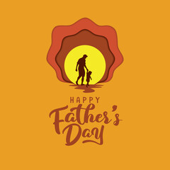 Happy Father's Day greeting card with a picture of a father with his child. Vector illustration.