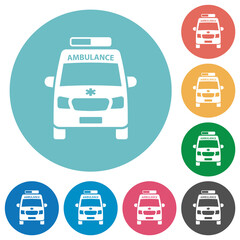 Ambulance car front view flat round icons