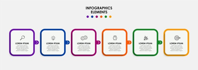 Vector Infographic design business template with icons and 6 options or steps. Can be used for process diagram, presentations, workflow layout, banner, flow chart, info graph