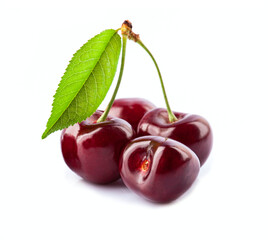 Ripe cherry with leaves