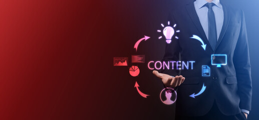 Content marketing cycle - creating, publishing, distributing content for a targeted audience online and analysis.