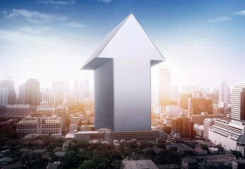 Arrows on skyscrapers background. Ambition and challenge concept