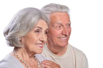 happy senior couple embracing